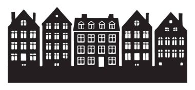 Yaratıcı Projeler İçin Etkileyici Avrupa Townhouse Siluet Vektör İllüstrasyonu