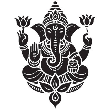 Siluet Lordu Ganesha vektör illüstrasyonu ruhani ikon hinduizm sembolü