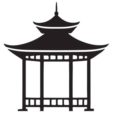 Asya Biçimli Gazebo Siluet Vektör Sanat Yapısı Tasarımı
