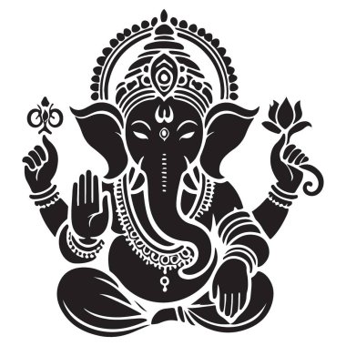 Lord Ganesha Siluet Vektör Sanat İllüstrasyonu Kutsama ve Başarı