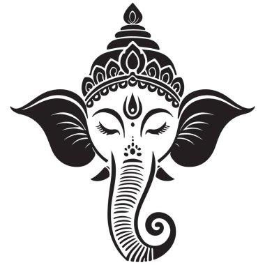 Serene Ganesha Hindu Tanrısı Siluet Vektör Grafik Tasarım Şablonu