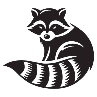 Tasarımcılar için Siyah ve Beyaz Rakun Vektör Silueti İllüstrasyonu