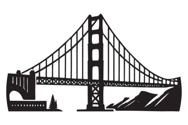 Golden Gate Köprüsü illüstrasyon silüeti San Francisco simge vektörü çizimi