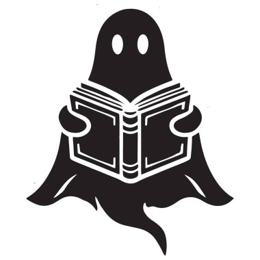 Sevimli Hayalet Bir Kitap Siluetinin keyfini çıkarıyor Cadılar Bayramı Sezonu Tasarımı