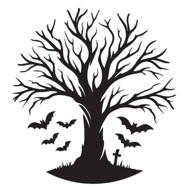 Yarasaların Uçuşuyla Ürkütücü Cadılar Bayramı Ağacı Silueti