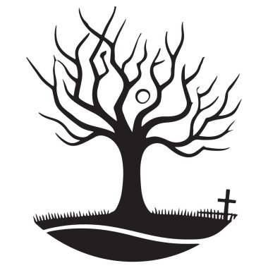 Grave Illustration ile Minimalist Ürkütücü Cadılar Bayramı Silueti Ağacı