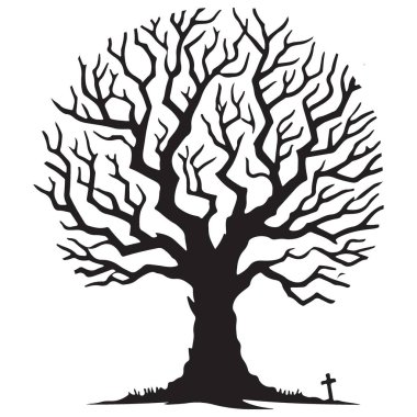 Cadılar Bayramı için Mezarlı Ürkütücü Ölü Ağaç Silueti