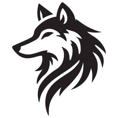 Siyah Kurt Başlı Siluet Görüntü Vektör Tasarımı