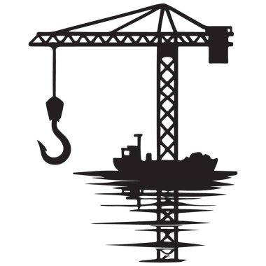 Su vektörü sanatına yansıyan kancalı sanayi turna silueti