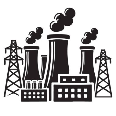 Web sitesi tasarımı için çizgileri olan sanayi enerji santrali vektör silueti