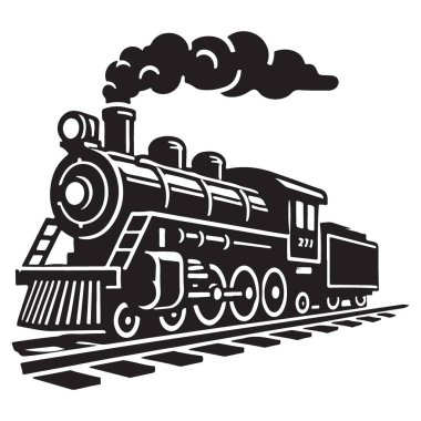 Demiryolu Taşımacılık ve Seyahat Sembolü Vintage Steam Train Illustration Symbol
