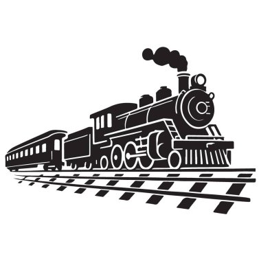 Vintage Tren Silueti Grafik Resimli Yolcu Demiryolu Taşımacılığı Tasarımı
