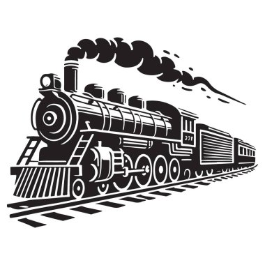 Antika Buhar Treni Çizimi Retro Lokomotif Seyahat Sanatı