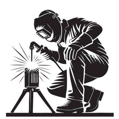 Karışık bir kaynak vektörü silueti üzerine yoğunlaşmış kaynakçı