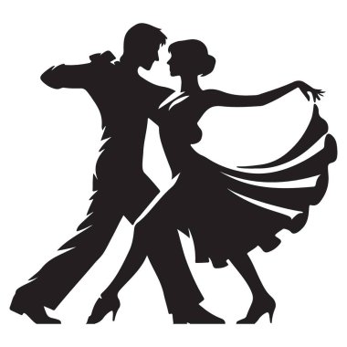Tutkulu tango dansçıları siluet çizimleri, büyüleyici balo salonu hareketleri sanat eserleri