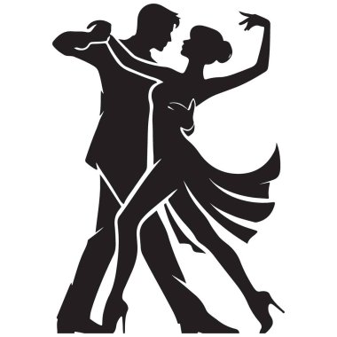 Balo dansçıları siluet sanat eserleri, tutkulu tango dansları çift illüstrasyon vektörü