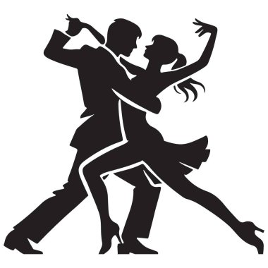 Tango dansçıları siluet çizimi, dans stüdyosu tasarımı için vektör çizimi