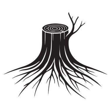 Filiz ve Köklü Ağaç Kütüğünün Ayrıntılı Silüeti