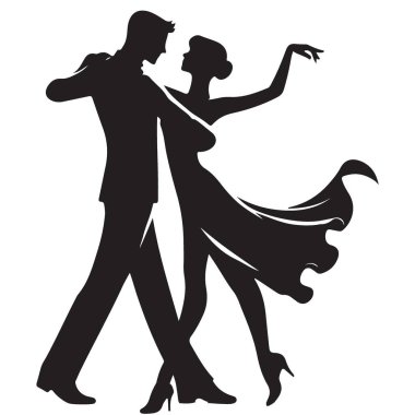 Zarif Çift Dans Eden Siluet Vektör Sanat Çizimi