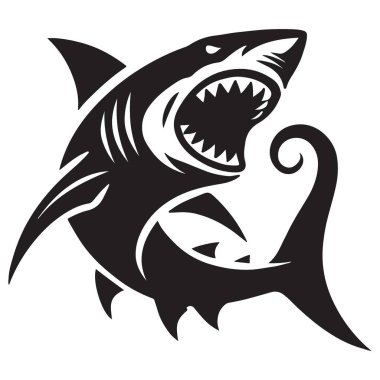 Dinamik Köpekbalığı Silueti Açık Ağız ve Keskin Diş Sanatı ile