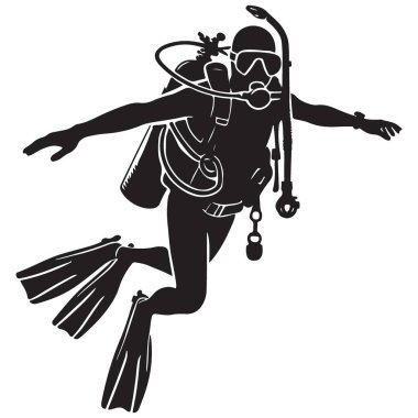 Scuba Dalgıcı Silueti Vektör İllüstrasyon Sualtı Macera Keşfi Eğlence