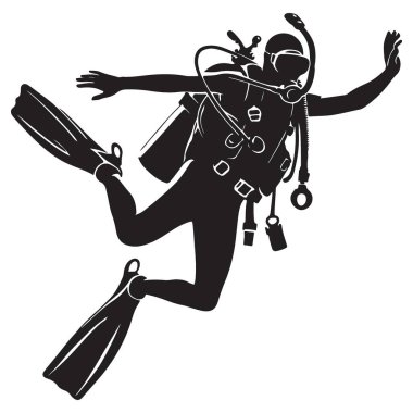 Derin Okyanusta Dalış Silueti Vektör Sanatı Yetenekli Dalgıç