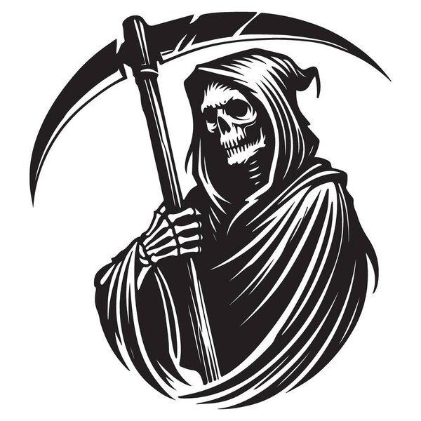 Silhouette Grim Reaper with Scythe Illustration for Death and Mortality Themes