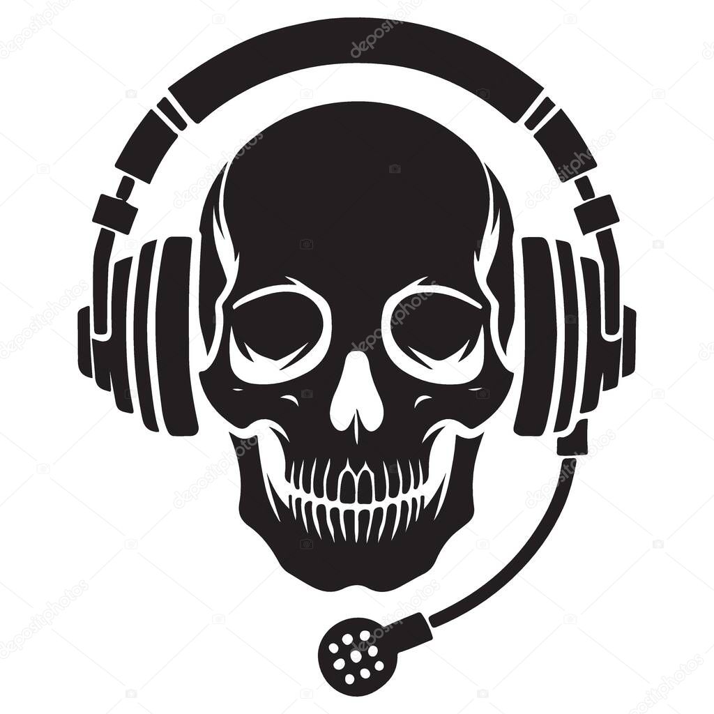 Vector Illustration Skull with Headset for Music Lovers and Gamers