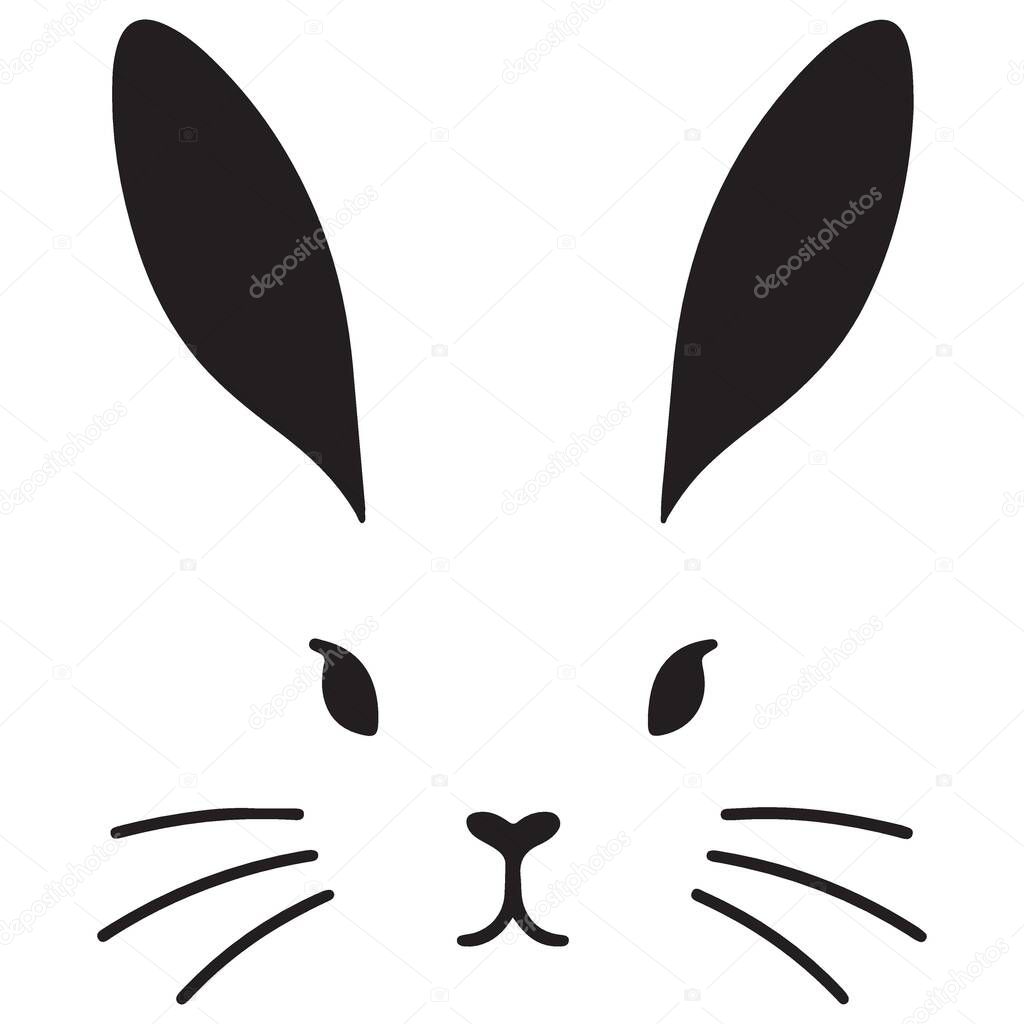 Minimalist Bunny Face Black and White Silhouette Vector Graphic