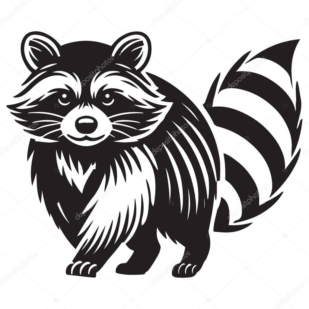 Raccoon Vector Silhouette Illustration A Cute Cartoon Image