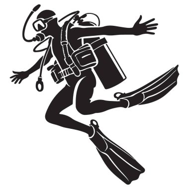 Heyecan verici Scuba Dalış Silueti Vektör Resimlendirmesi Sualtı Macerası