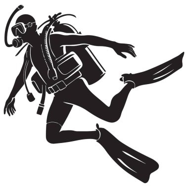 Dinamik Scuba Dalgıcı Sualtı Silueti Resmetme Vektör Sanatı