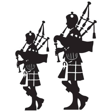 İki Gaydacı Silueti Yanyana İskoç Highland Müzik Simgeleri