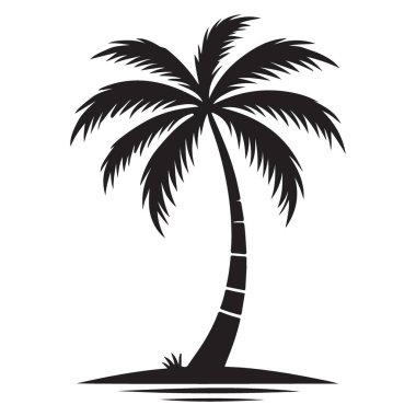 Tropikal tema için zarif hindistan cevizi palmiyesi vektör silueti çizimi