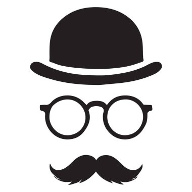 Siluet melon şapka, gözlük ve bıyık vektör grafik kaynağı