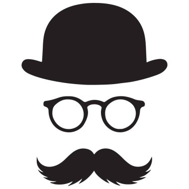 Siluet melon şapka, gözlük ve bıyık vektörü temalı kaynakları gizlemek için