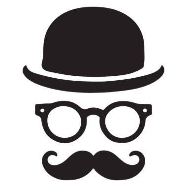 Bowler Şapka Gözlükleri ve Bıyık Vektörlü Klasik Centilmen Silueti