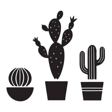 Kaktüs saksıda bitkiler siluet basit kapalı bahçe konsepti
