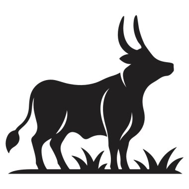 Zebu boğa vektör çiziminin silueti çimlerin üzerinde duruyor.