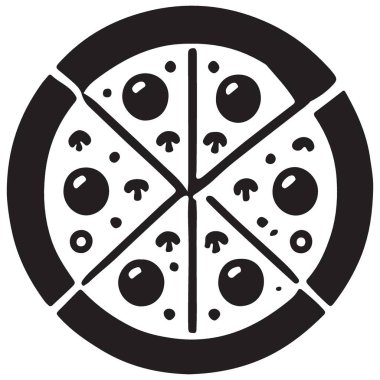 Lezzetli Yemek İçin Siyah ve Beyaz Vektör Mantarlı Pizza İllüstrasyonu