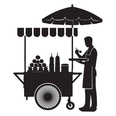 Chaat Food Cart Siluet Vektör Resimleri Popüler Sokak Yemekleri