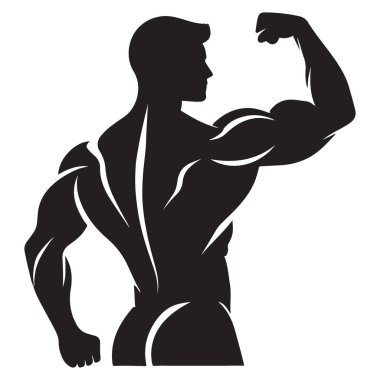 Siluet Güçlü Erkek Vücut Geliştirici Güçlü Poz vererek Kasları Esneten