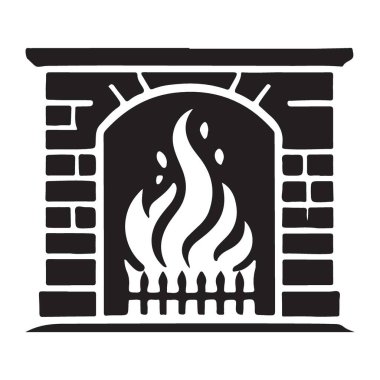 Siluet vektör tasarımı örnekleme elementleriyle şömine yakılıyor