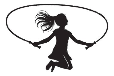 Zıplayan Kız İp Atlama Siluet Çizim Hareketi