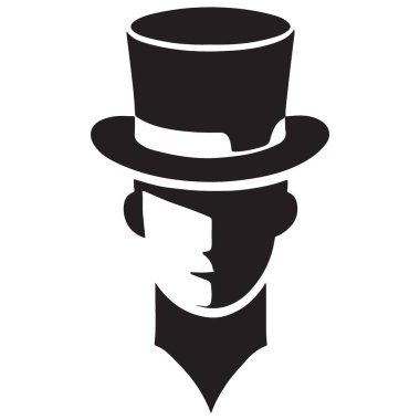 Siluet of Man in Top Hat Zarif Centilmen Vektör İllüstrasyonu
