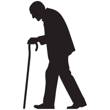 Yürüyen sopa vektör çizimi grafikli yaşlı adam silueti