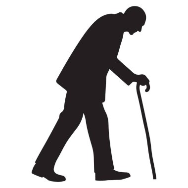 Baston silueti olan yaşlı bir adamın vektör grafiği