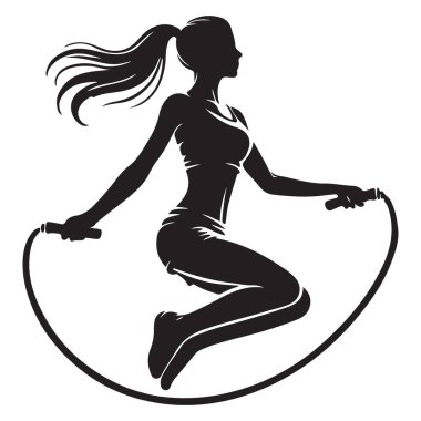Siluet Çizimi Kadın Zıplayan İp Sporu ve Refah Vektörü