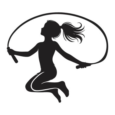 Bir Kızın Enerjik Silueti Zıplayan İp Fitness Etkinliği Çizimi