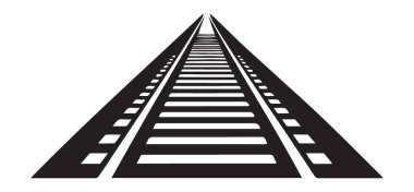 Düz Demiryolu Perspektif Siyah ve Beyaz Vektör İllüstrasyonu